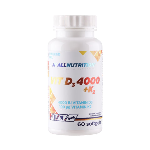 Vitamina D3 4000IU+K2 cu ulei de in 60 capsule, All Nutrition
