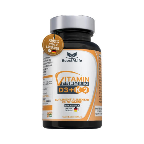 Vitamina D3+K2 60 capsule moi, Boost4Life, Vitamina D3 si vitamina K2 MK-7