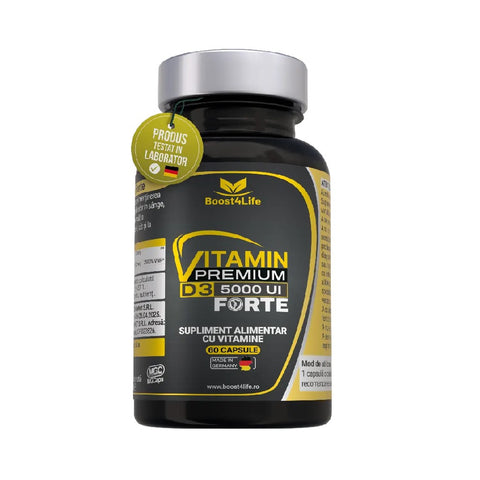 Vitamina D3 5000 UI 60 capsule moi, Boost4Life, Vitamina D3 sub forma de capsule vegetale