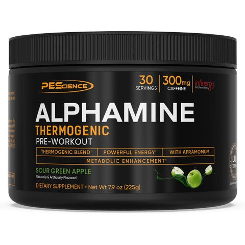 Pre-workout Alphamine 225g, pudra, PEScience, Supliment alimentar de tip pre-workout cu cofeina 3