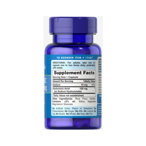 Puritan's Pride | Acid Hialuronic 100mg, 30 capsule, Puritan's Pride, Supliment alimentar pentru piele, oase si articulatii 1