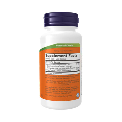 Stimulatoare focus | Extract de Ginkgo Biloba 60mg, 120 capsule, Now Foods, Supliment alimentar pentru sanatate 1