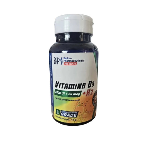 Vitamine si minerale Vitamina D3+K2 30 capsule, Balkan Pharmaceuticals, Supliment alimentar pentru sanatatea oaselor 1