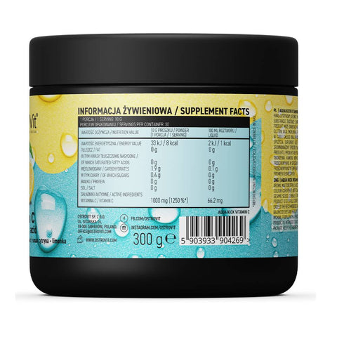 Vitamine | Aqua Kick Vitamina C pudra, 300g, Ostrovit, Supliment alimentar pentru hidratare 1