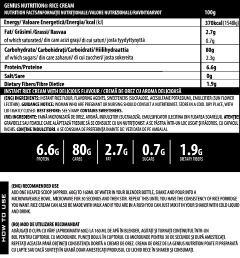 Gluten free | Crema de orez 1000g, pudra, Genius Nutrition, Bogat in carbohidrati 1