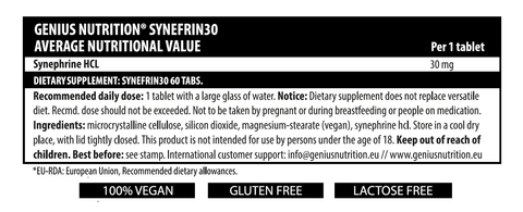 Arzatoare de grasimi Sinefrina 30mg, 60 tablete, Genius Nutrition, Supliment alimentar pentru scadere in greutate 2