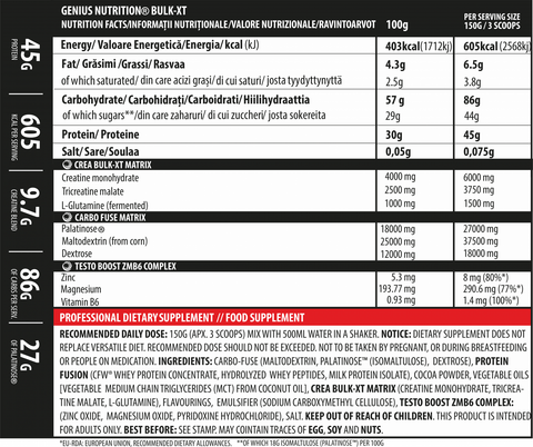 Gainer BULK - XT pudra, 4000g, Genius Nutrition, Supliment crestere masa musculara 3